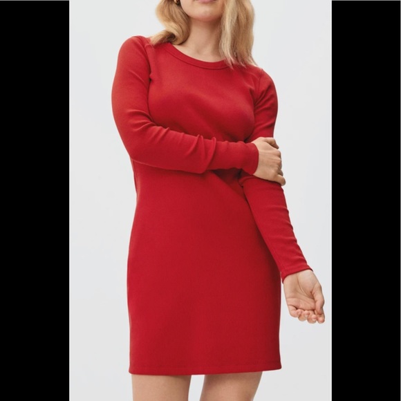 Everlane Dresses & Skirts - NEW Everlane Women’s Ribbed Long Sleeve One Piece Dress Organic Cotton Red S